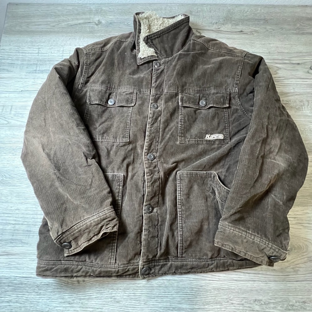 Kirra Corduroy Jacket Mens XXL Brown Sherpa Lined Button Up Trucker Field Coat